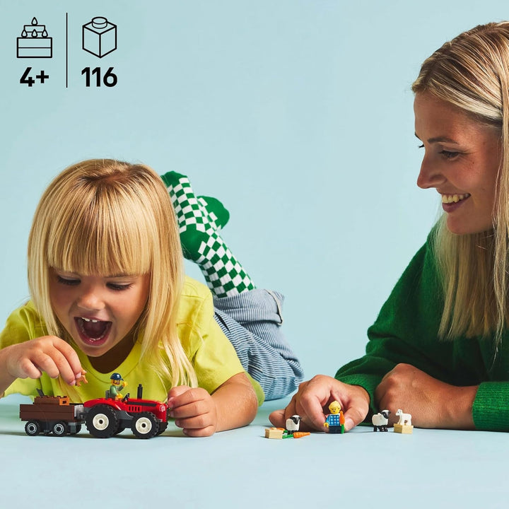 Tractor LEGO City cu remorcă - Jucărie de fermă cu tractor și figuri de animale - seturi de joacă Montessori pentru băieți și fete de la 4 ani - cadou cu 2 minifigurine 60461